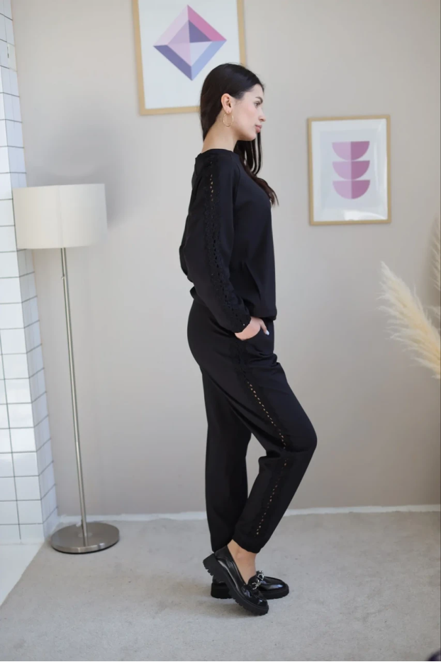 Костюм брючний з мереживом 44-48 чорний (мереживо XS) - фото 2