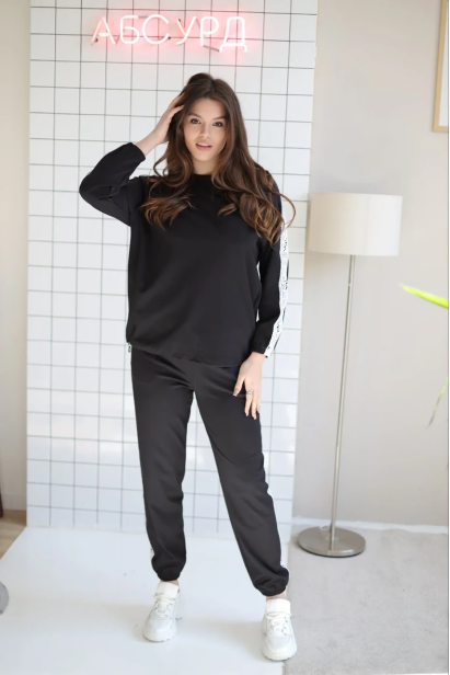 Костюм брючний з білим мереживом 44-48 чорний (мереживо wXS)