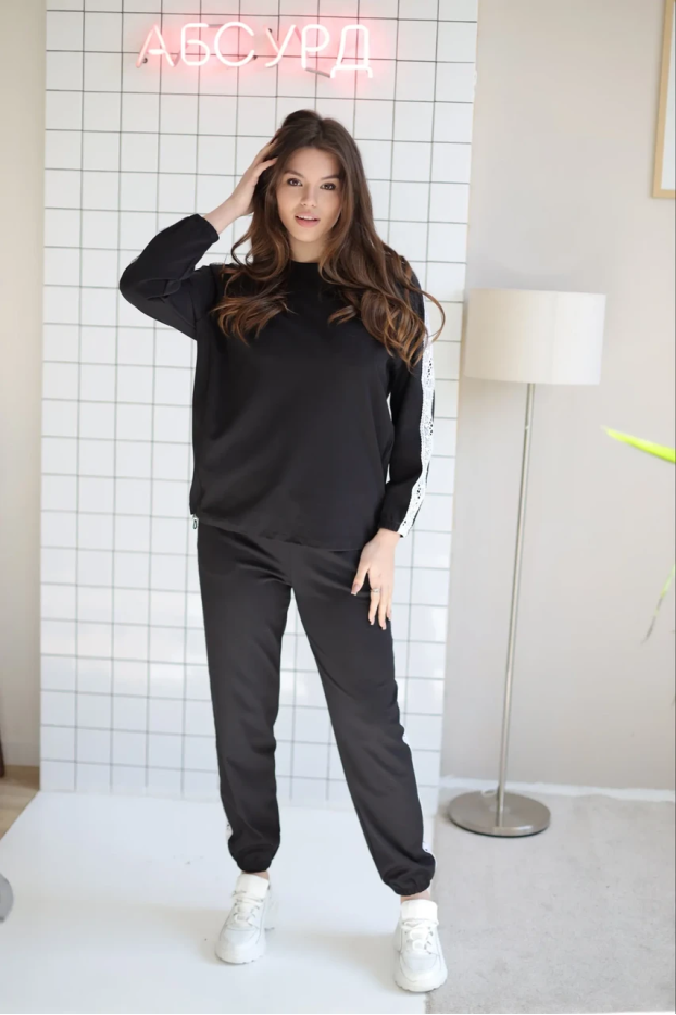 Костюм брючний з білим мереживом 44-48 чорний (мереживо wXS)