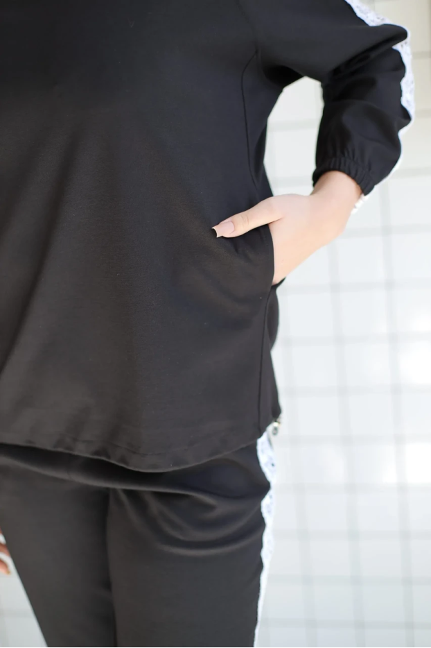 Костюм брючний з білим мереживом 44-48 чорний (мереживо wXS) - фото 6