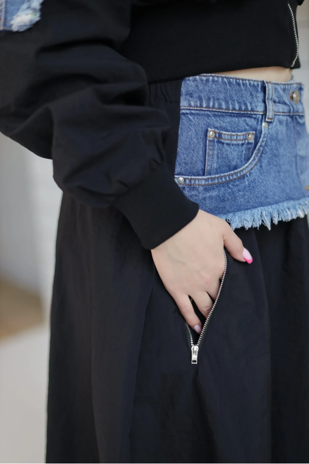 Спідниця комбінована 52-54 чорна+джинс (0148L) - фото 6