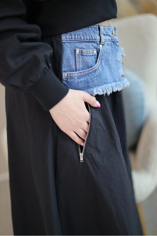 Спідниця комбінована 44-46 чорна+джинс (0148S) - фото 3