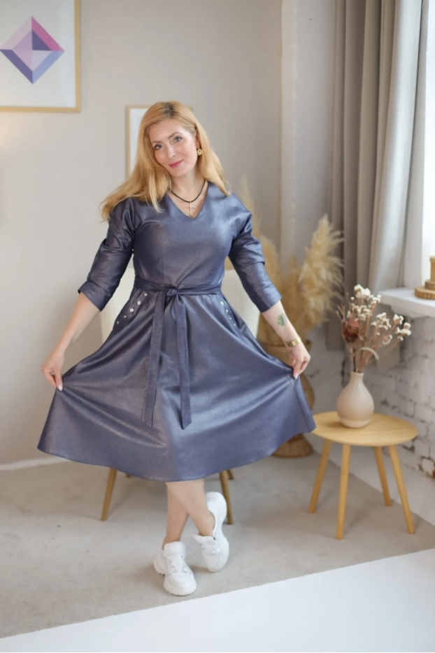 Сукня МК джинсова з паском 50 синя (4455М) - фото 3