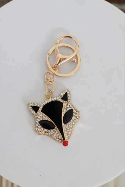 Брелок Лисиця з камінчиками золото+чорний (290/129)