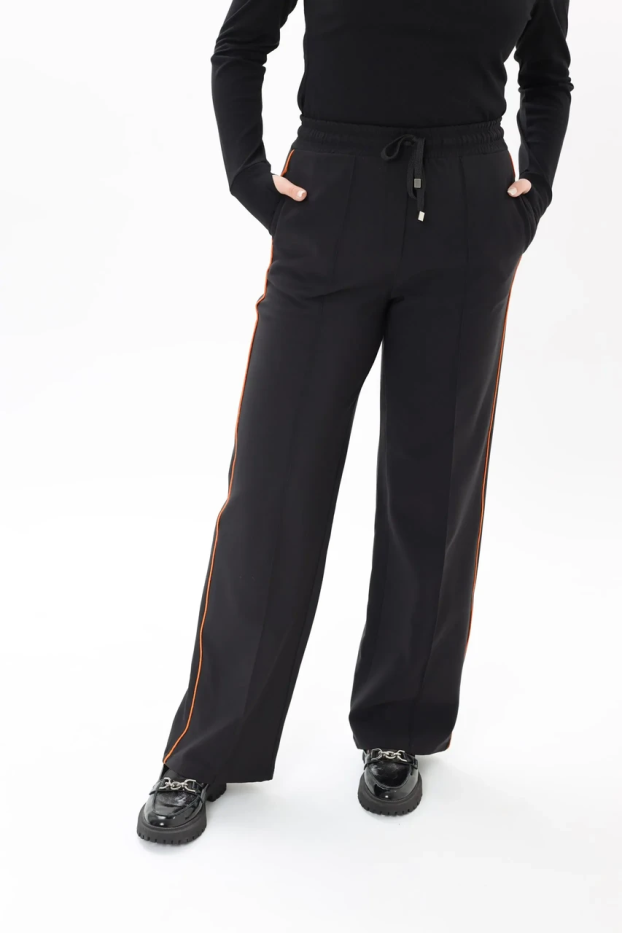 Брюки-палацо жіночі з помаранчевим лампасом 50-52 чорні (01449XL) - фото 1