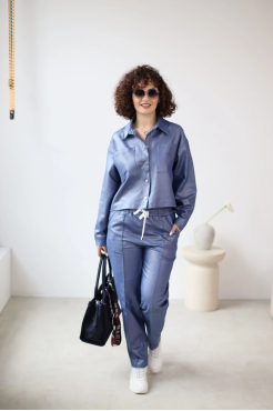 Брюки зі стрілкою МК джинсові 44-48 блакитний (1249sM) - фото 1