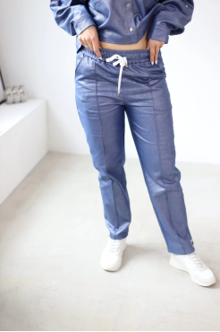 Брюки зі стрілкою МК джинсові 44-48 блакитний (1249sM) - фото 4