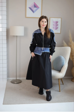 Бомбер-вітрівка 52-54 чорний+джинс (0146L) - фото 7