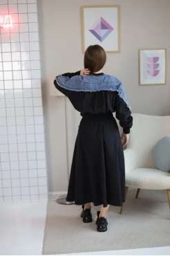 Бомбер-вітрівка 52-54 чорний+джинс (0146L) - фото 9