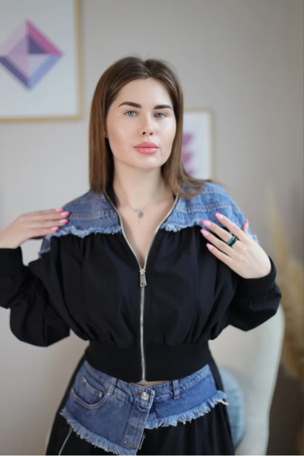 Бомбер-вітрівка 48-50 чорний+джинс (0146M) - фото 1