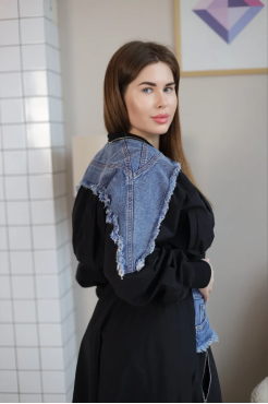 Бомбер-вітрівка 48-50 чорний+джинс (0146M) - фото 2