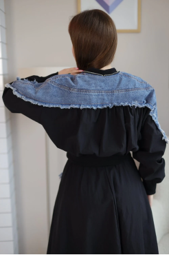 Бомбер-вітрівка 48-50 чорний+джинс (0146M) - фото 3