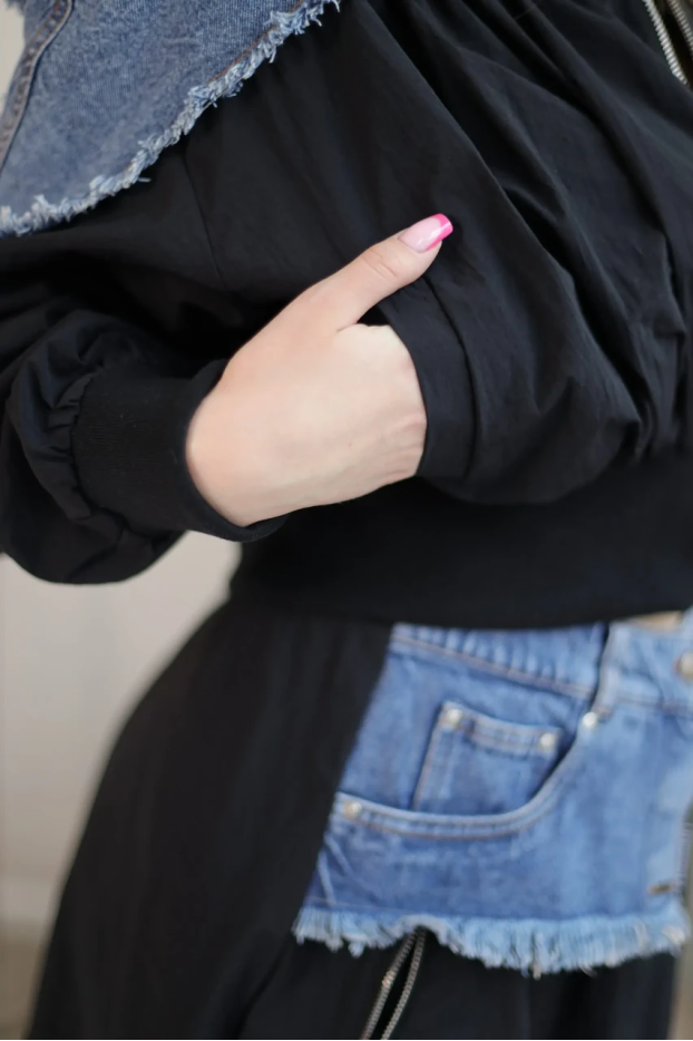 Бомбер-вітрівка 48-50 чорний+джинс (0146M) - фото 6