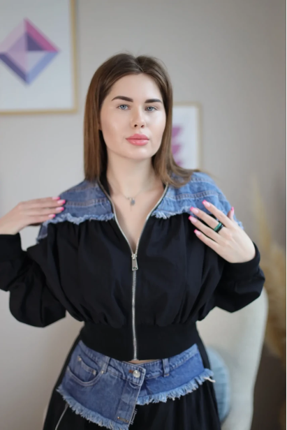 Бомбер-вітрівка 44-46 чорний+джинс (0146S)