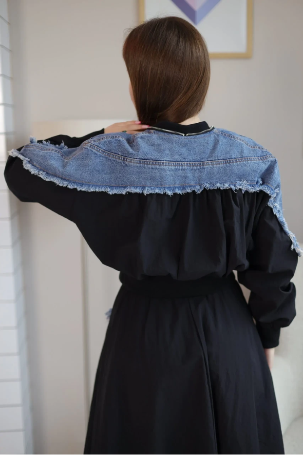 Бомбер-вітрівка 44-46 чорний+джинс (0146S) - фото 3