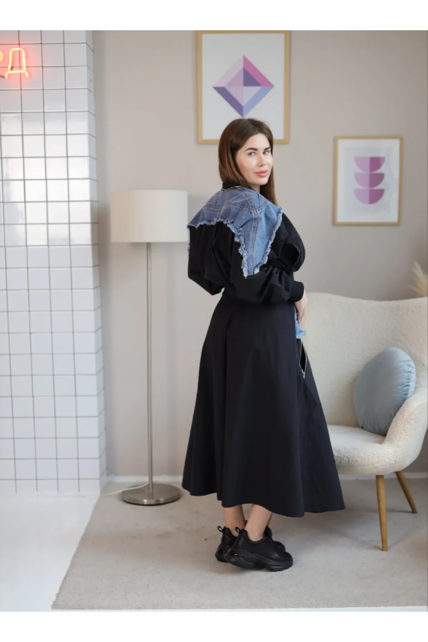 Бомбер-вітрівка 44-46 чорний+джинс (0146S) - фото 8