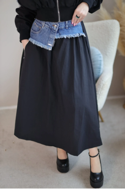 Спідниця комбінована 48-50 чорна+джинс (0148М) - фото 1