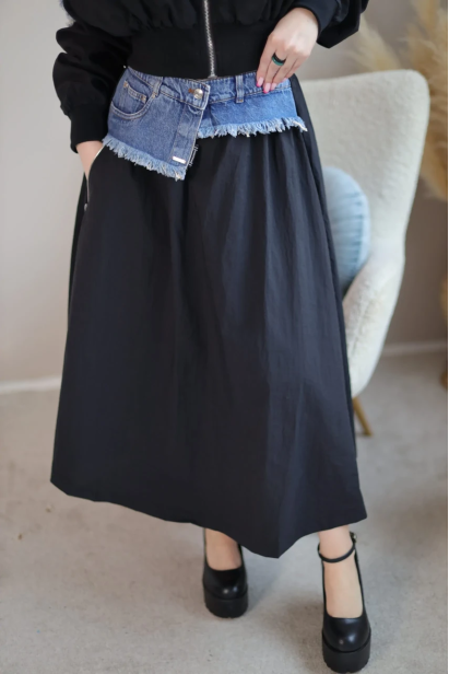 Спідниця комбінована 48-50 чорна+джинс (0148М)