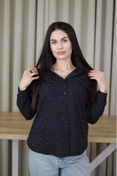 Сорочка з камінчиками 52 чорна (2037L)