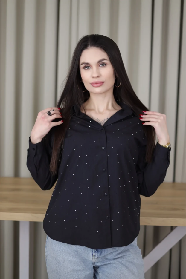 Сорочка з камінчиками 52 чорна (2037L) - фото 1