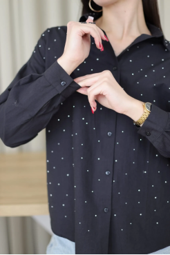 Сорочка з камінчиками 52 чорна (2037L) - фото 4