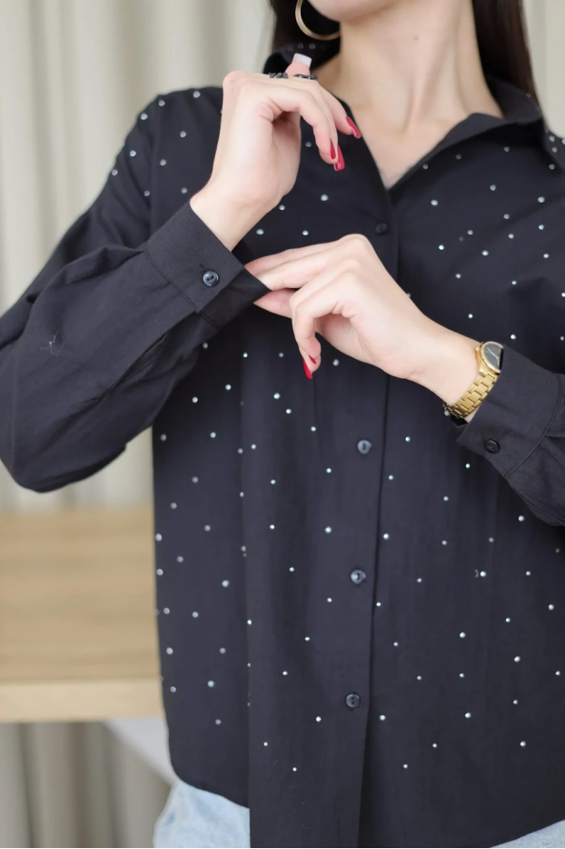 Сорочка з камінчиками 52 чорна (2037L) - фото 4