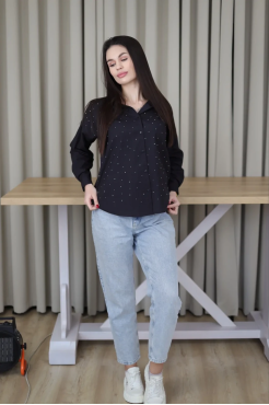 Сорочка з камінчиками 52 чорна (2037L) - фото 5