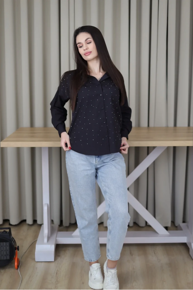 Сорочка з камінчиками 52 чорна (2037L) - фото 5