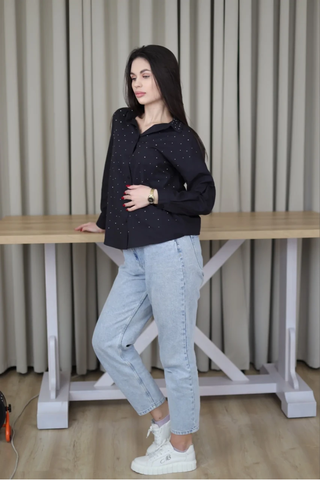 Сорочка з камінчиками 52 чорна (2037L) - фото 8