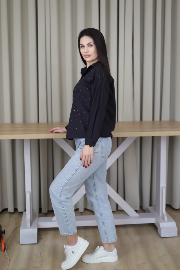 Сорочка з камінчиками 50 чорна (2037M) - фото 6