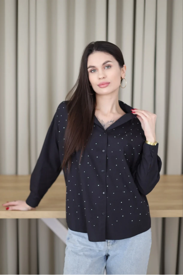 Сорочка з камінчиками 50 чорна (2037M) - фото 9