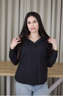 Сорочка з камінчиками 46-50 чорна (2037S) - фото 1