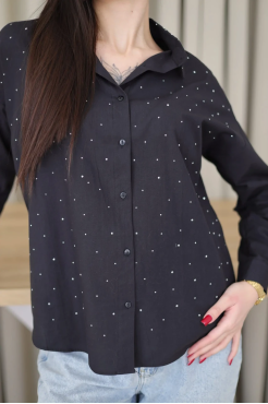 Сорочка з камінчиками 46-50 чорна (2037S) - фото 3