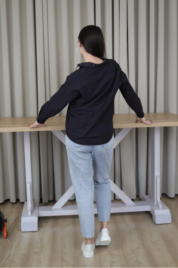 Сорочка з камінчиками 46-50 чорна (2037S) - фото 7