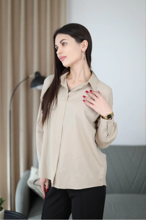 Сорочка з камінчиками 46-50 бежева (2037S) - фото 1