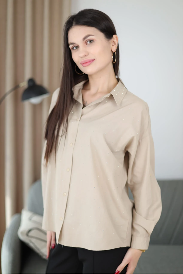 Сорочка з камінчиками 46-50 бежева (2037S) - фото 3