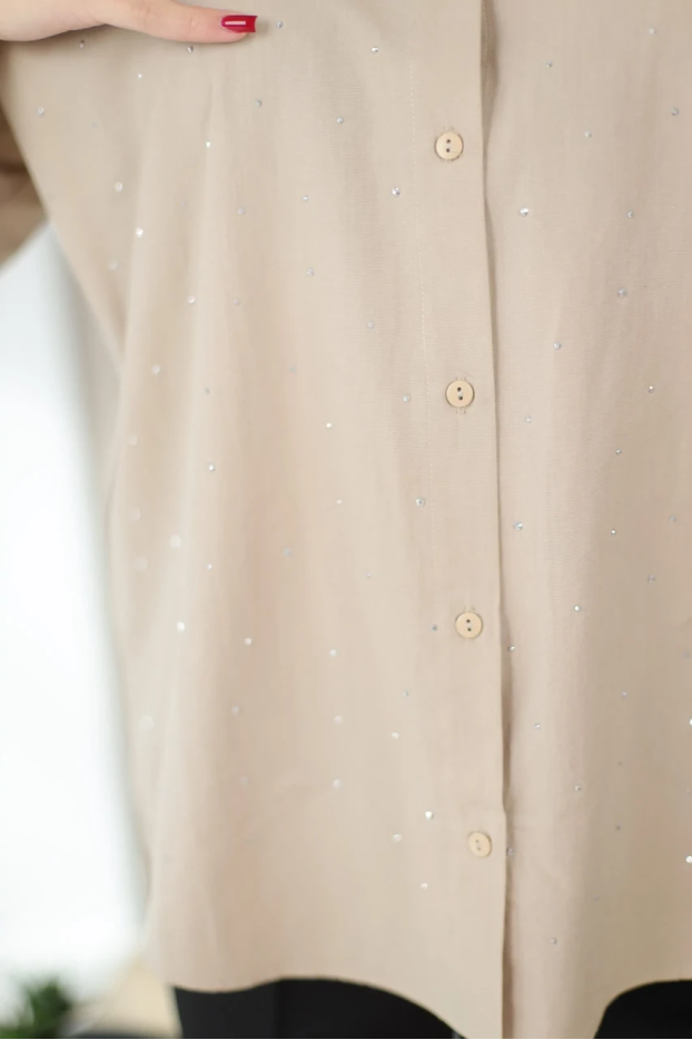 Сорочка з камінчиками 46-50 бежева (2037S) - фото 6