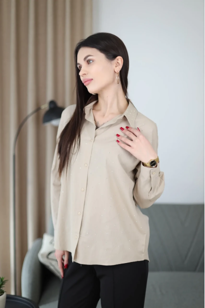 Сорочка з камінчиками 52 бежева (2037L)