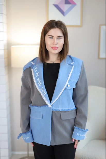 Піджак жіночий комбінований 52-54 блакитний+сірий (510145L)