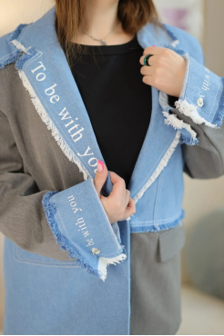 Піджак жіночий комбінований 52-54 блакитний+сірий (510145L) - фото 5