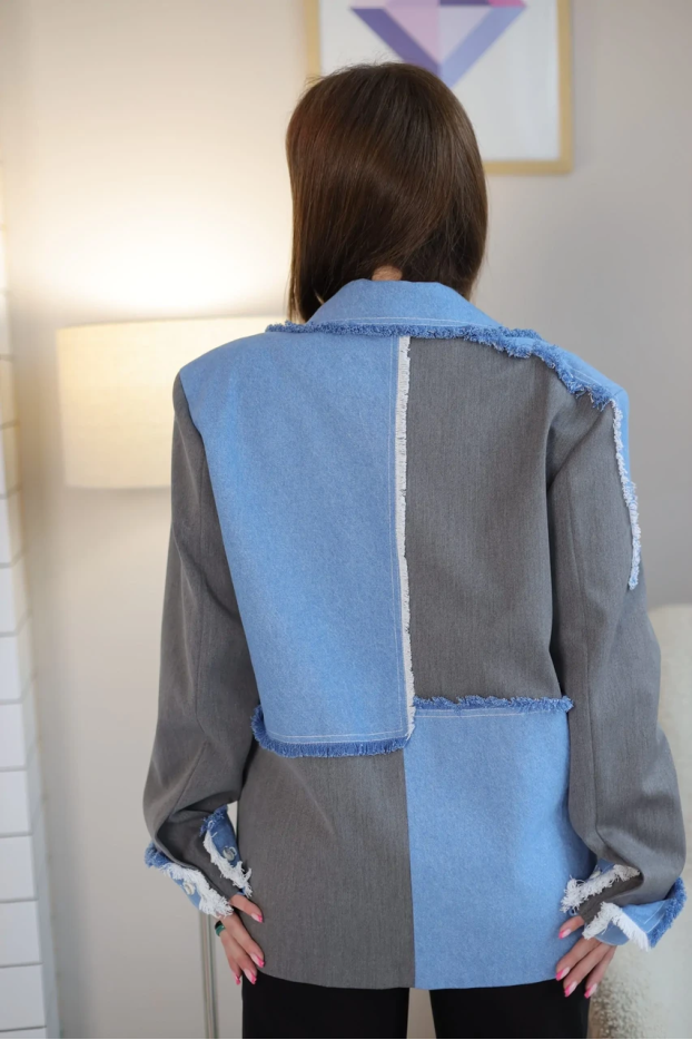 Піджак жіночий комбінований 50-52 блакитний+сірий (510145М) - фото 3