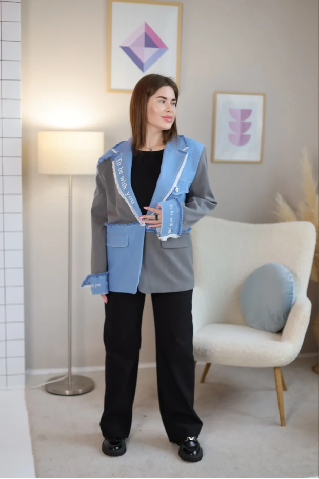 Піджак жіночий комбінований 50-52 блакитний+сірий (510145М) - фото 8