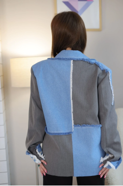 Піджак жіночий комбінований 46-50 блакитний+сірий (510145S) - фото 3