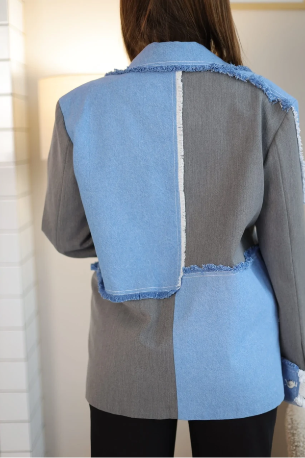 Піджак жіночий комбінований 46-50 блакитний+сірий (510145S) - фото 10