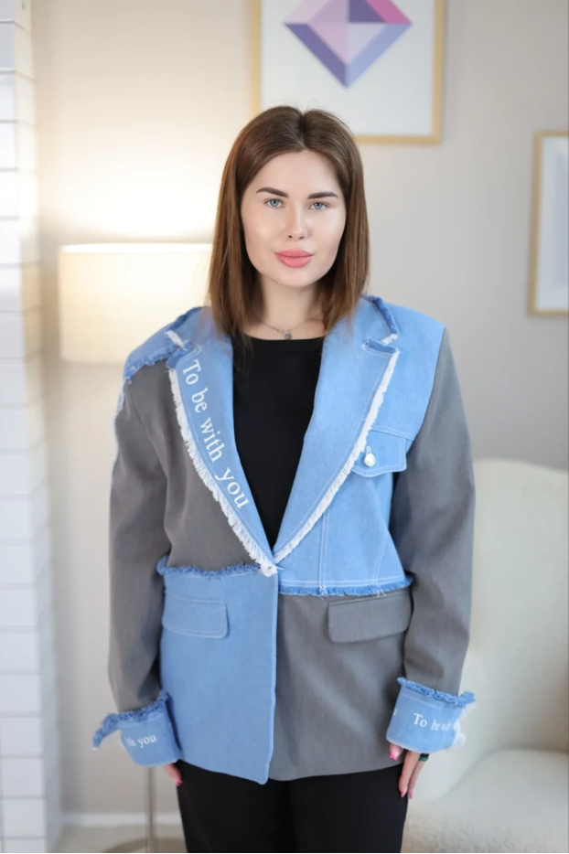 Піджак жіночий комбінований 46-50 блакитний+сірий (510145S) - фото 1